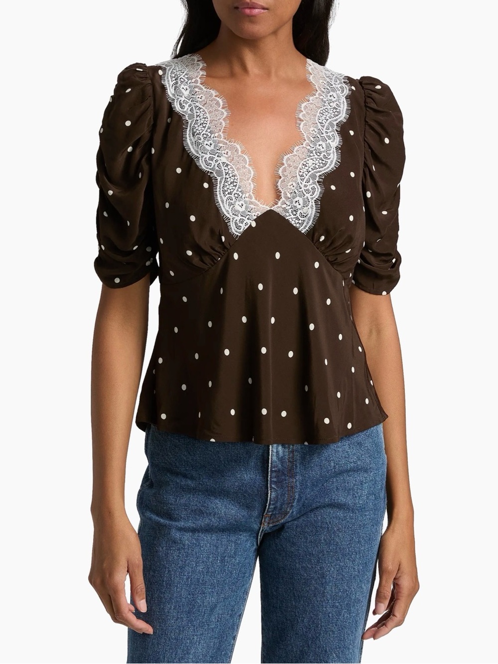Rails Lazara Lace-Trim Polka Dot Blouse XS